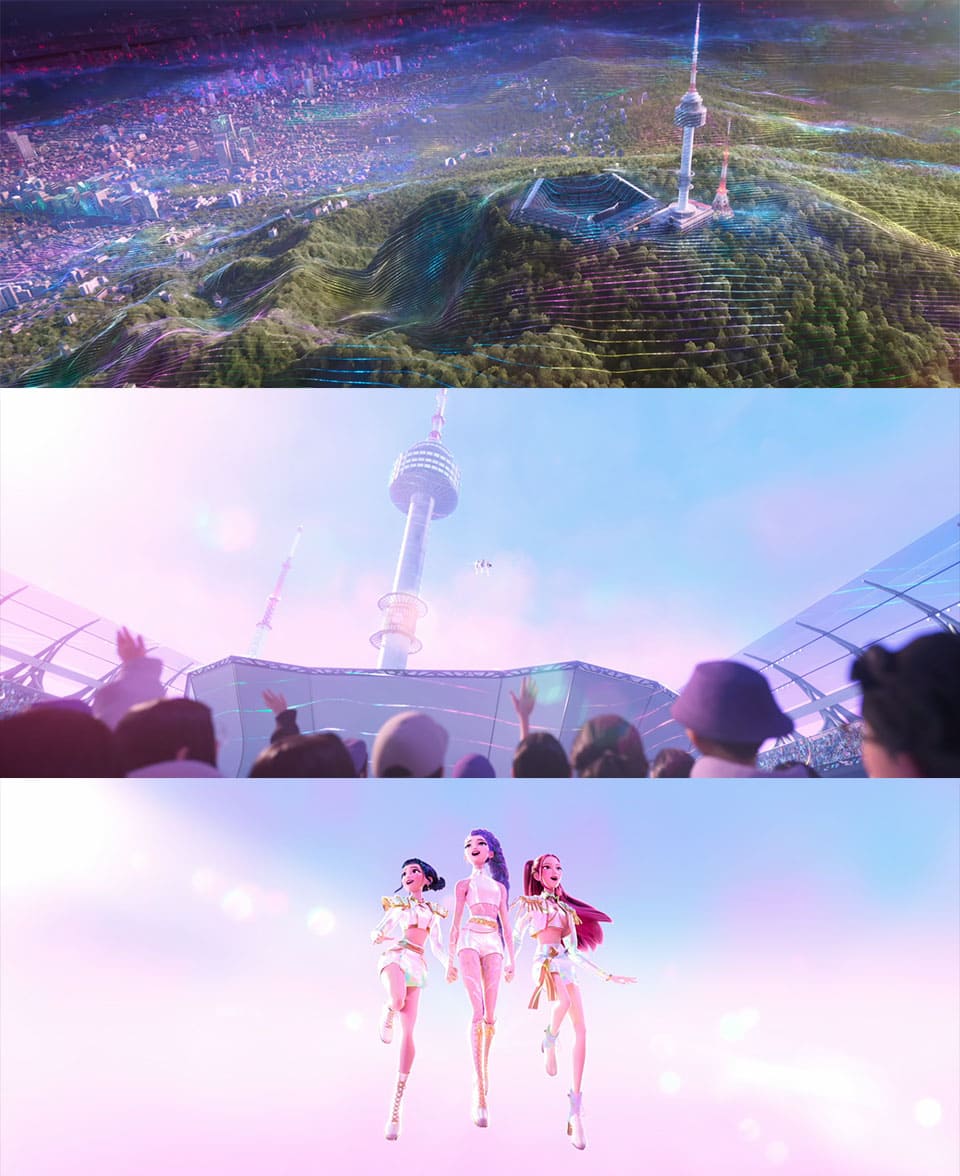 Image: A scene from the Netflix animated film 'K-pop Demon Hunters (케이팝 데몬 헌터스)' featuring Namsan Tower in central Seoul. ⓒ Netflix 'K-pop Demon Hunters' Screenshot