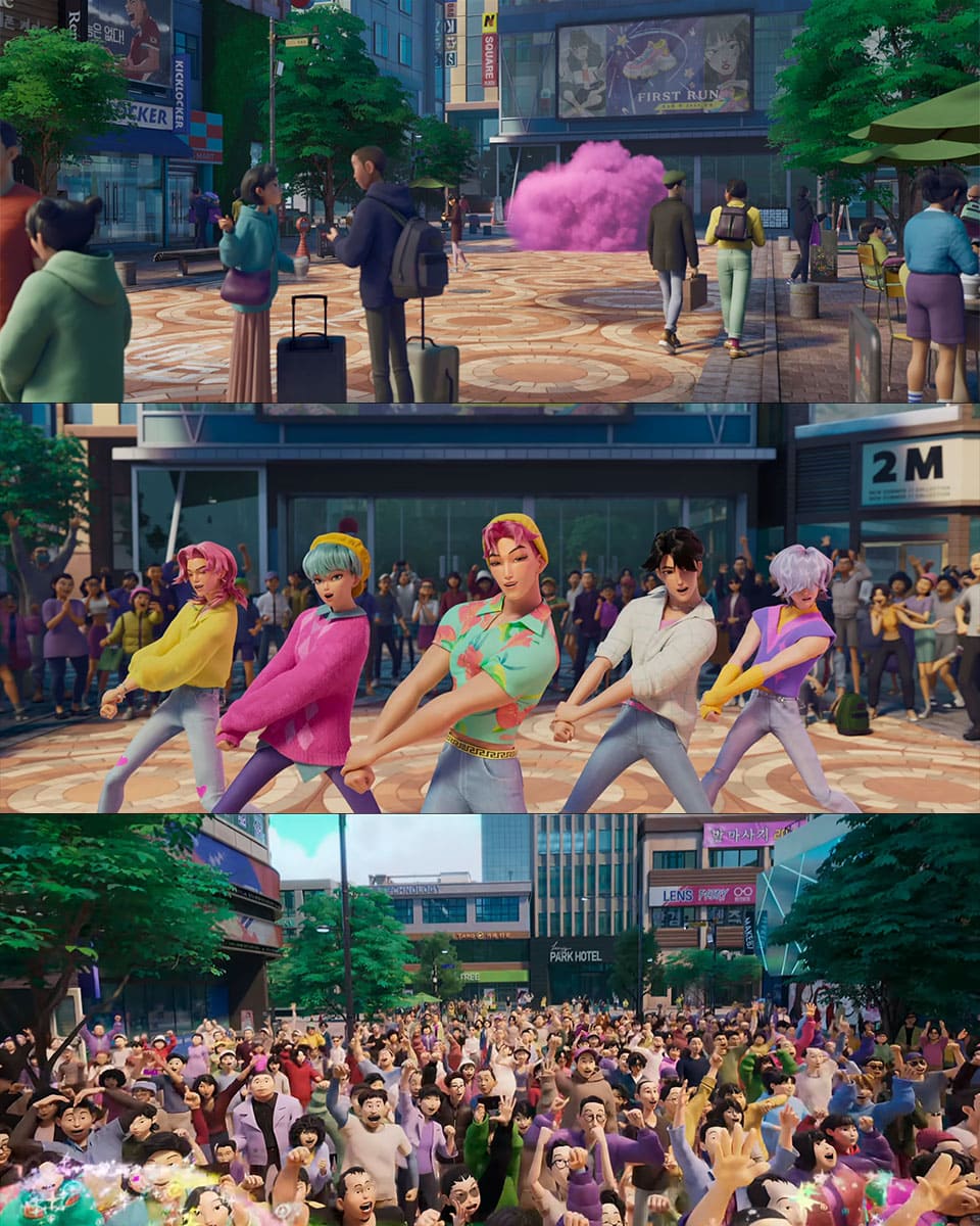  Image: A scene from the Netflix animated film 'K-pop Demon Hunters (케이팝 데몬 헌터스)' set on the streets of Myeongdong in Seoul. ⓒ Netflix 'K-pop Demon Hunters' Screenshot