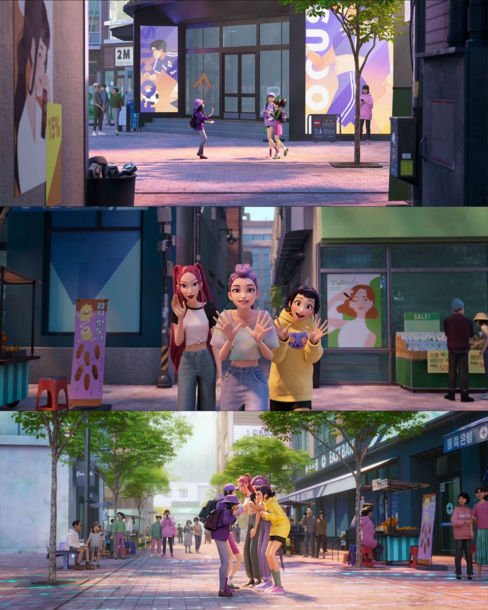 Image: A scene from the Netflix animated film 'K-pop Demon Hunters (케이팝 데몬 헌터스)' set on the streets of Myeongdong in Seoul. ⓒ Netflix 'K-pop Demon Hunters' Screenshot