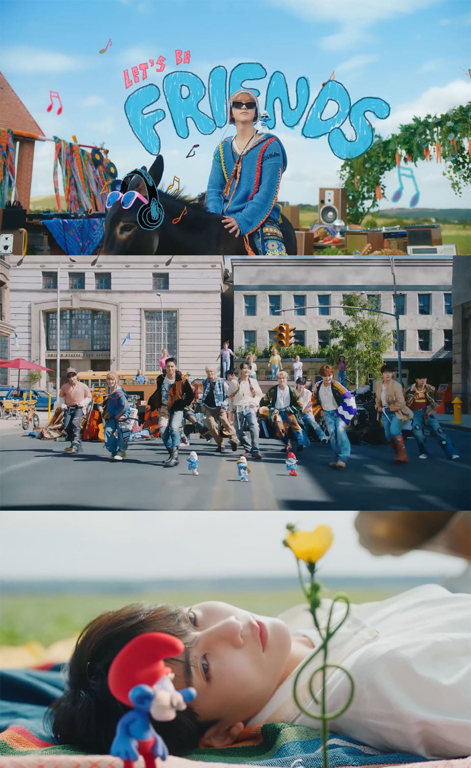 Image : SEVENTEEN | THE SMURFS Ver. 'God of Music (음악의 신)' Official MV ⓒ YouTube channel 'SEVENTEEN' and 'The Smurfs • Official Channel!'